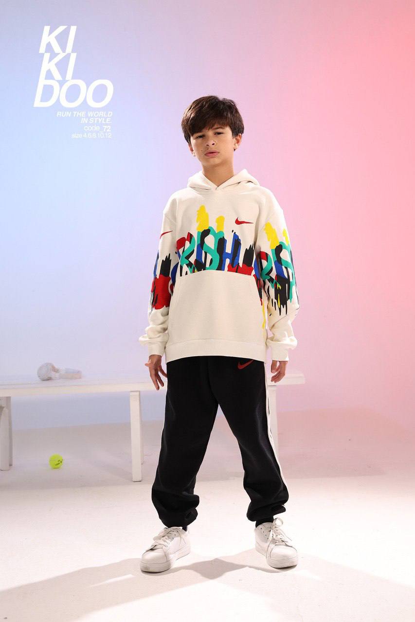 Boys Printed Hoodie & Jogger Pants Set – White Graffiti Streetwear Outfit