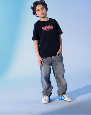 Boys Brooklyn Graphic T-Shirt – Casual Black Cotton Tee for Kids