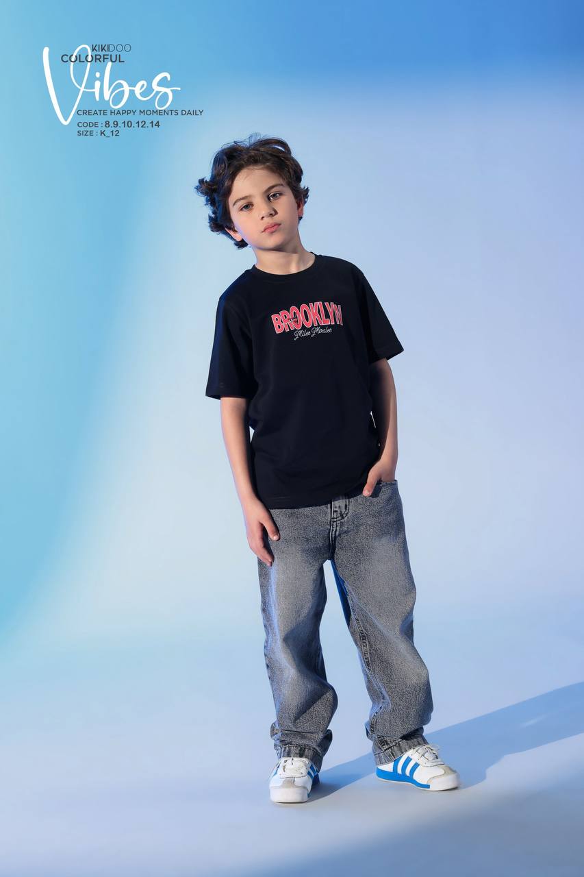Boys Brooklyn Graphic T-Shirt – Casual Black Cotton Tee for Kids