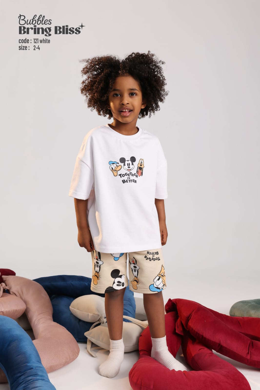 Kids Disney Character Pajama Set – White Oversized T-Shirt & Printed Pants Sleepwear for Boys and Girls (Size 2–4)