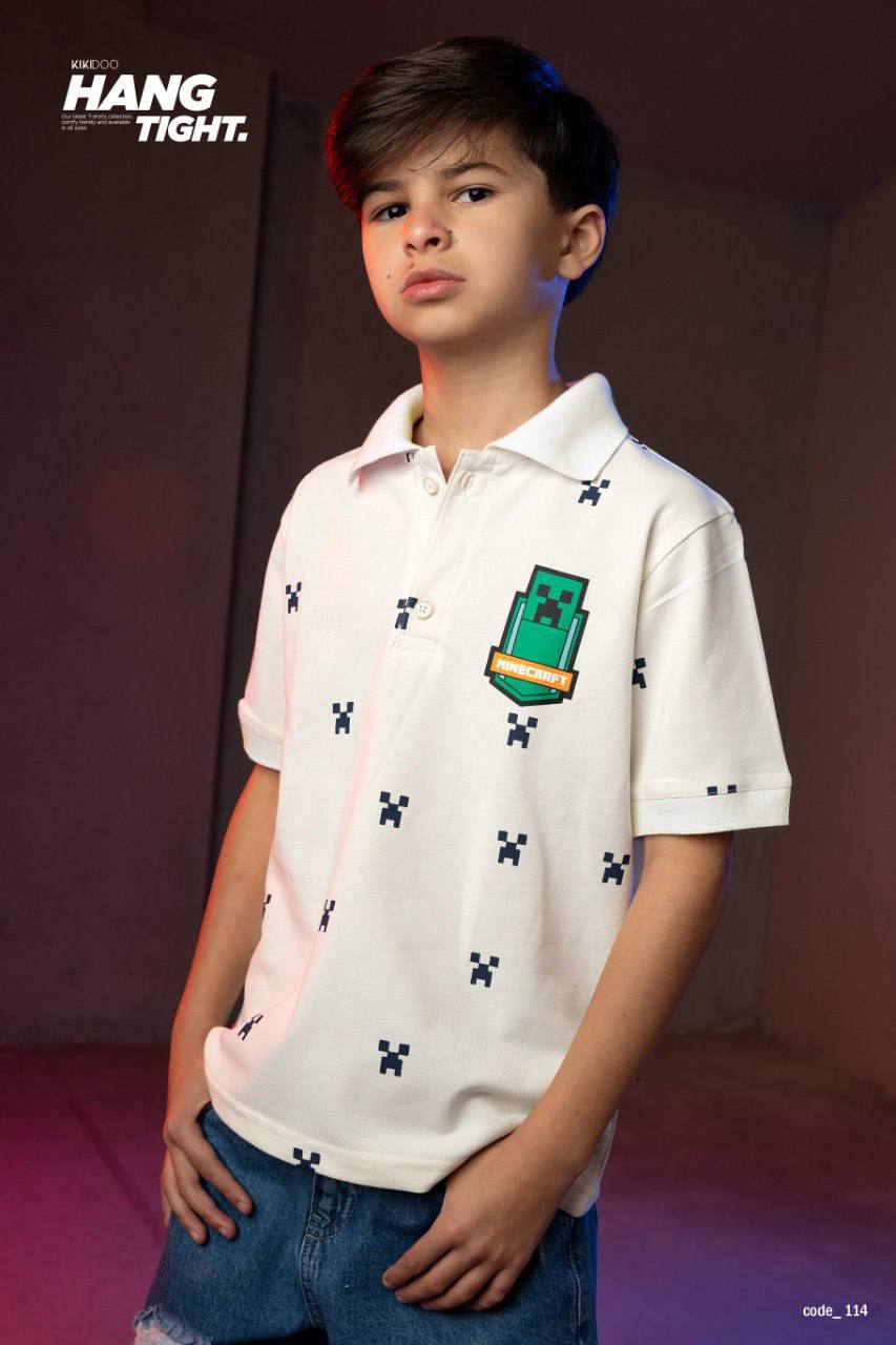 Boys’ Minecraft Polo T-Shirt – Printed Casual Cotton Polo for Kids