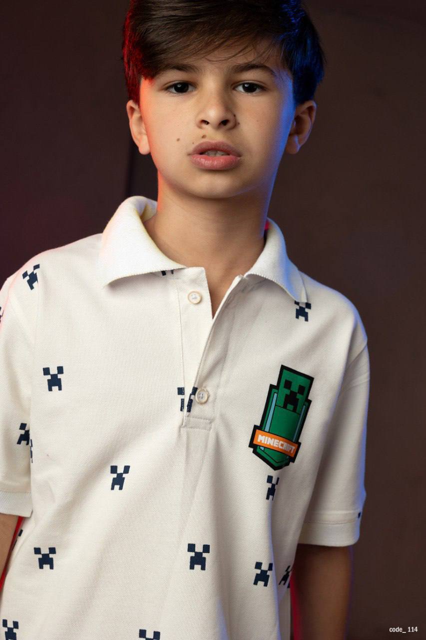 Boys’ Minecraft Polo T-Shirt – Printed Casual Cotton Polo for Kids