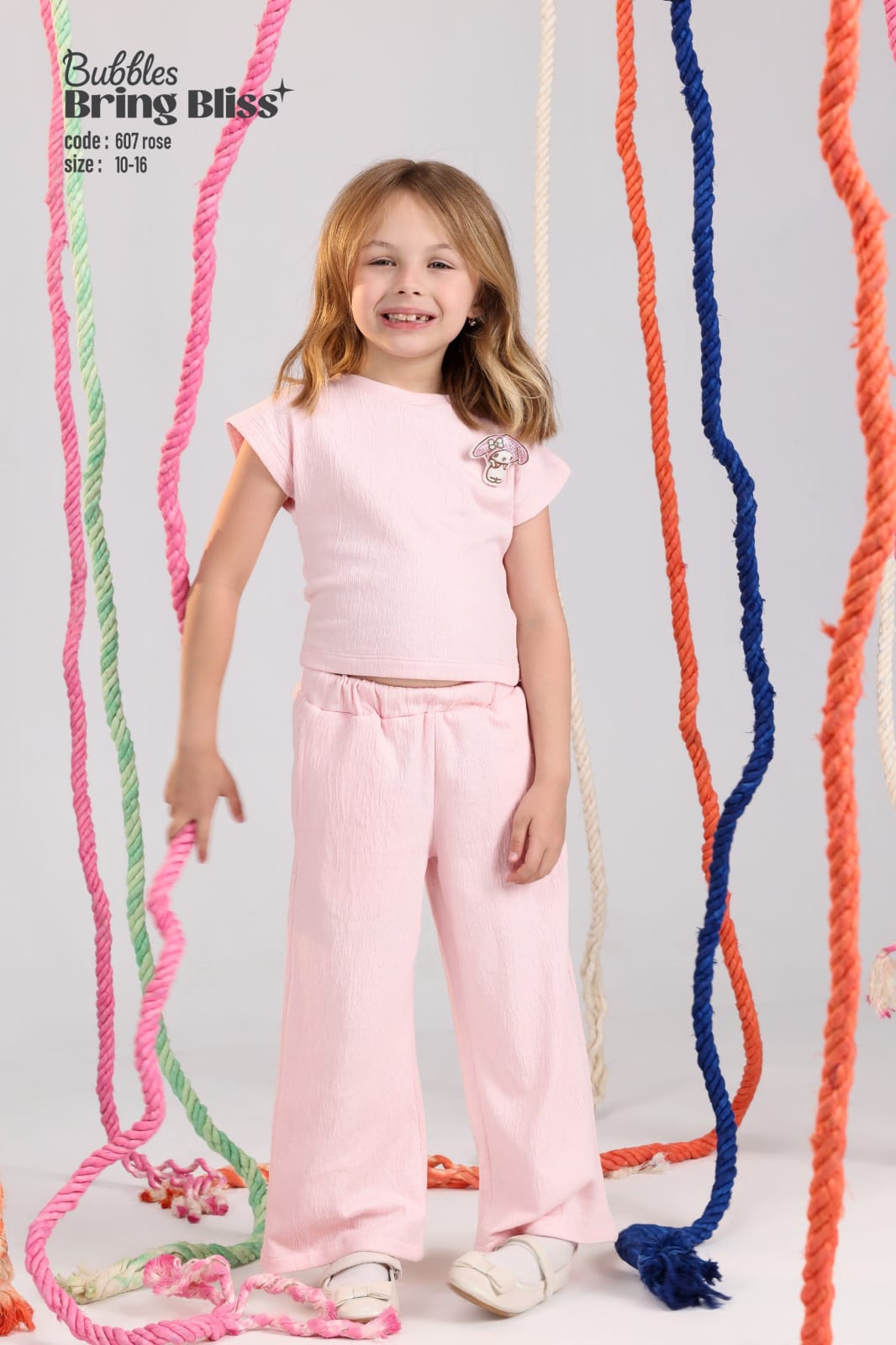 Girls Soft Pink Ribbed Lounge Set – Wide Leg Pants & Cap Sleeve Top (Sizes 10–16)