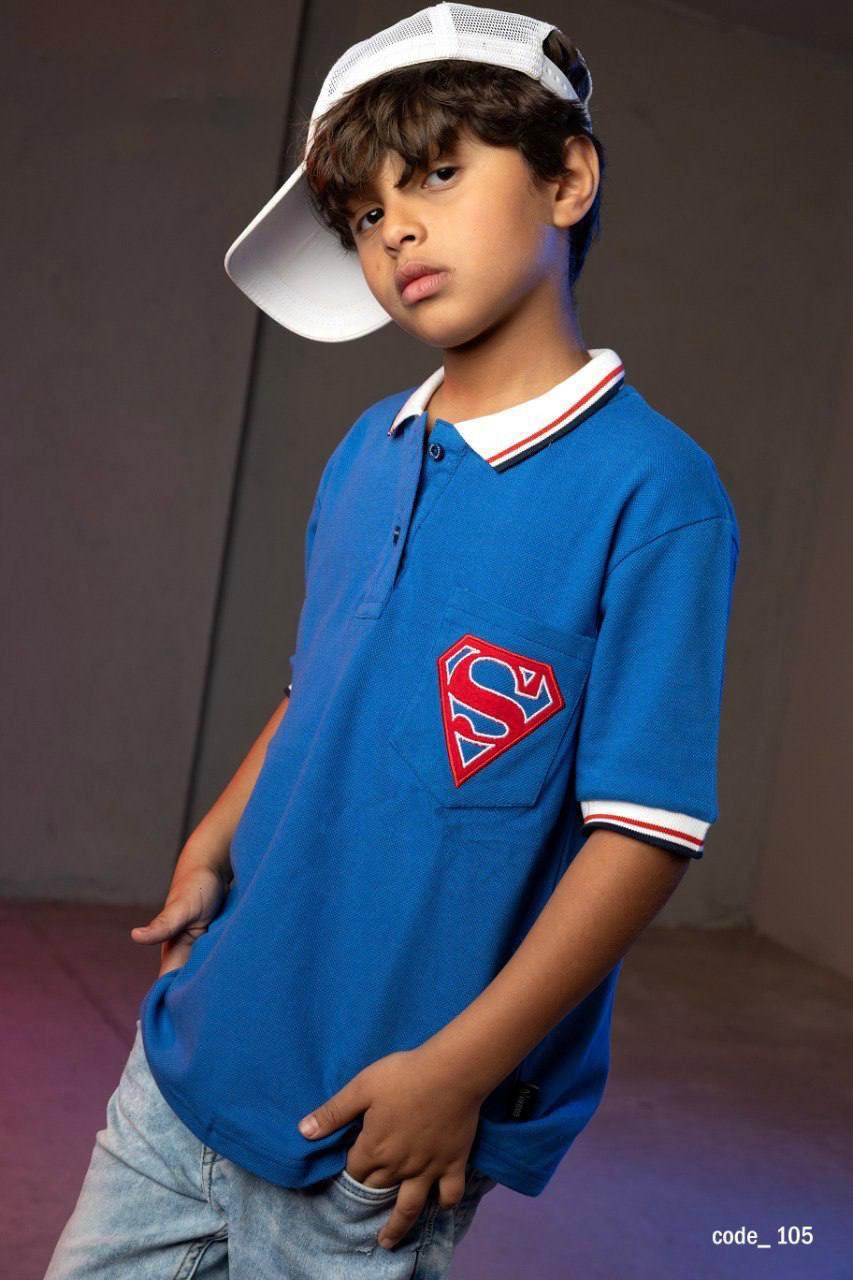 Kids Superman Pocket Polo T-Shirt – Premium Cotton Casual Tee for Boys