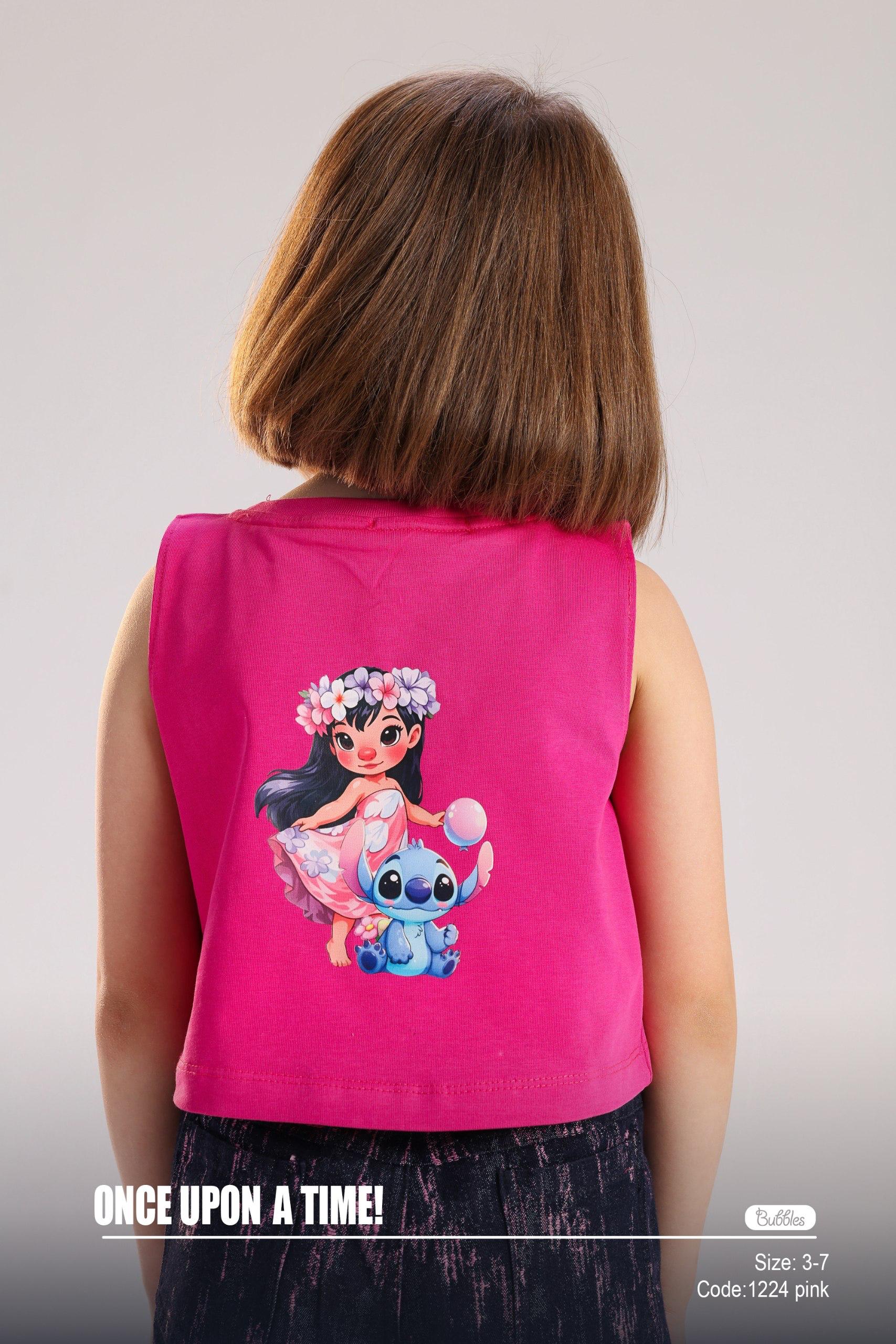 Kids Stitch Pink Crop Top & Wide-Leg Pants Set – Trendy Girls Summer Outfit