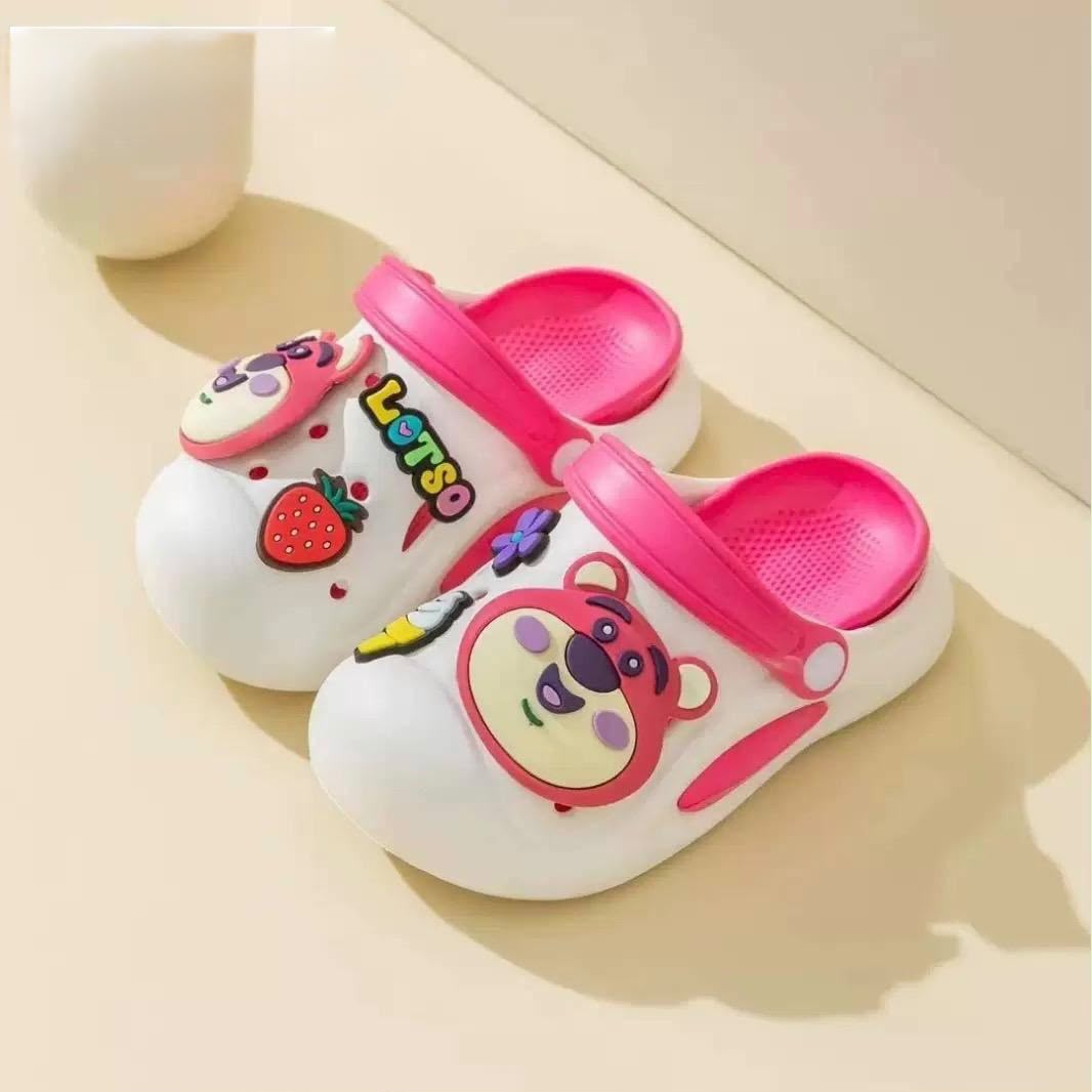 Kids Cartoon Bear Clogs Sandals – Lightweight Slip-On Garden Shoes with Adjustable Back Strap