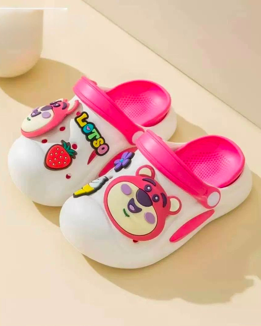 Kids Cartoon Bear Clogs Sandals – Lightweight Slip-On Garden Shoes with Adjustable Back Strap