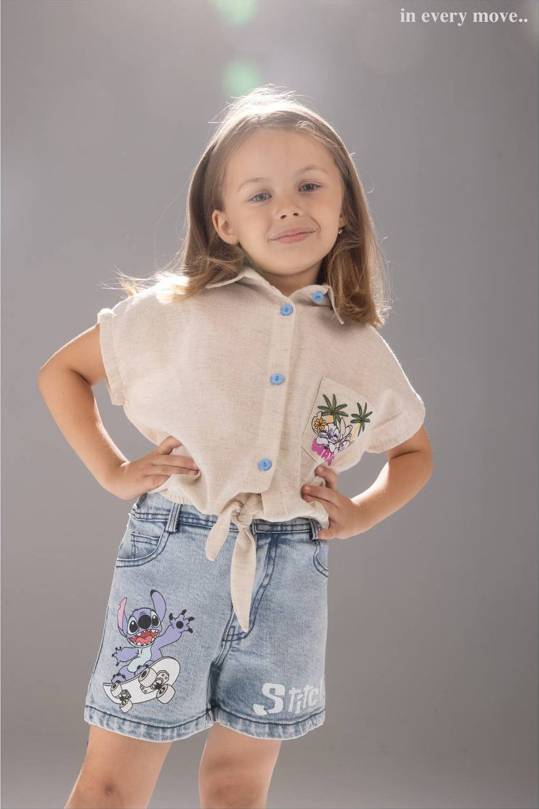 Girls Embroidered Hooded Top & Denim Shorts Set – Casual Summer Outfit