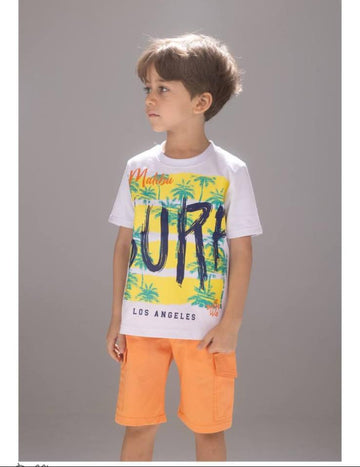 Boys Surf Print T-Shirt & Cargo Shorts Set – Summer Casual Outfit for Kids