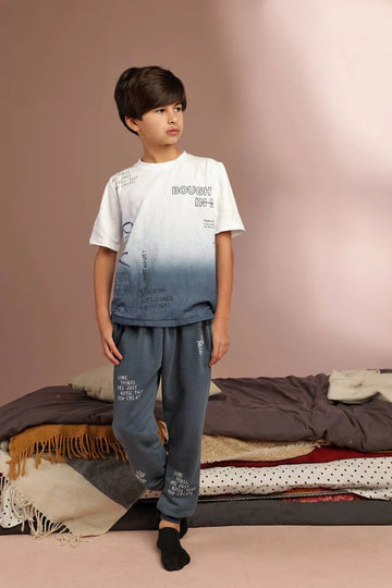 Boys Ombre T-Shirt & Jogger Pants Set – White and Blue Casual Outfit