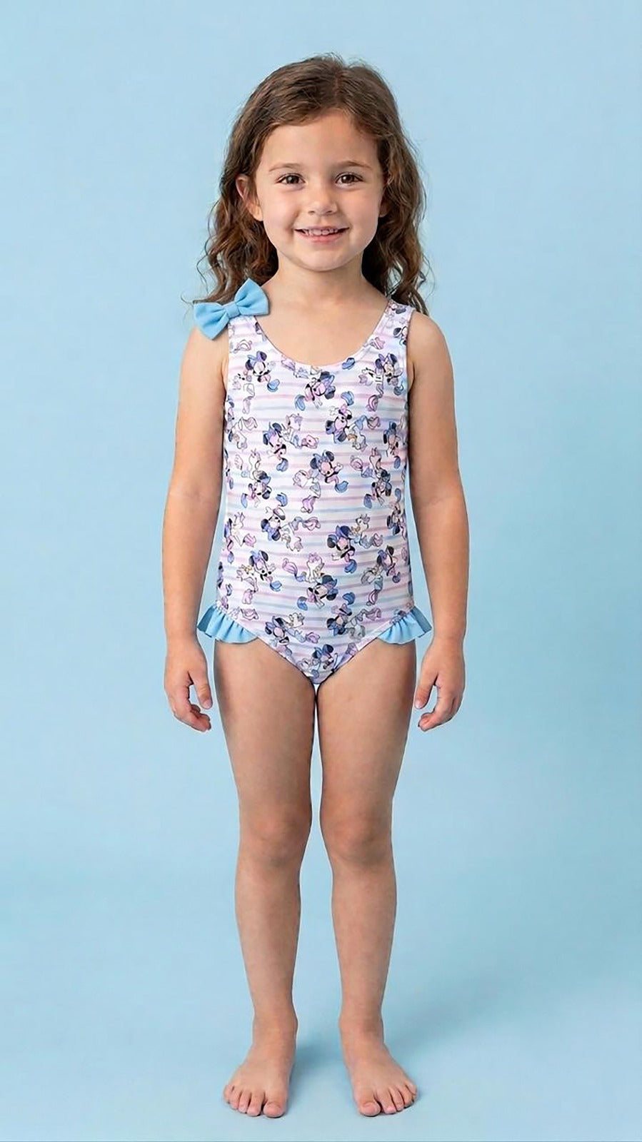 Girls Floral One-Piece Swimsuit – White & Blue Beach and Pool Swimwear
