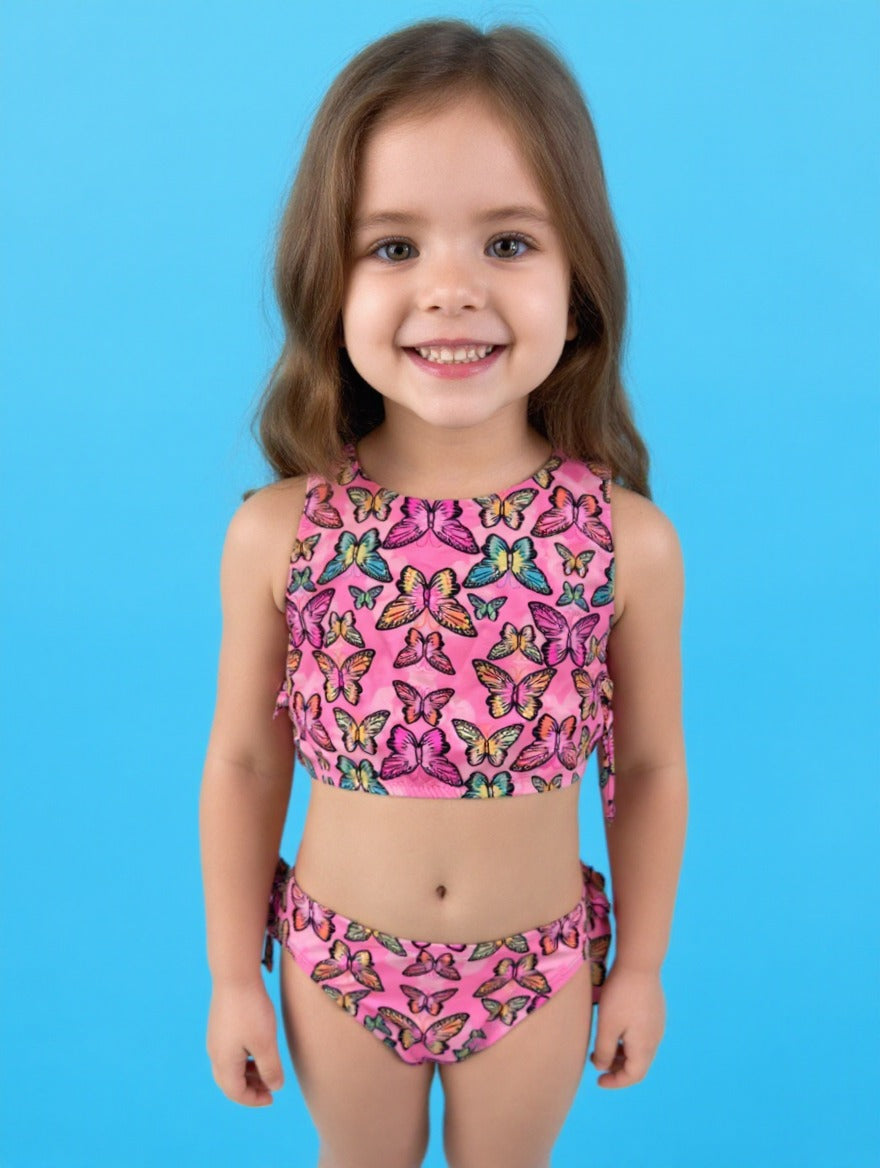 Girls Star Print Two-Piece Swimsuit – Pink Beach & Pool Swimwear Set