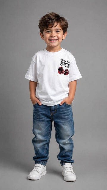 Boys Graphic Cotton T-Shirt – White Short Sleeve Casual Tee
