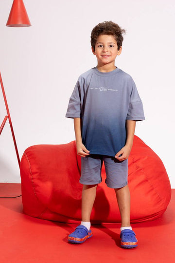 Kids Oversized Gradient Homewear Set – Gray Short Sleeve T-Shirt & Matching Shorts