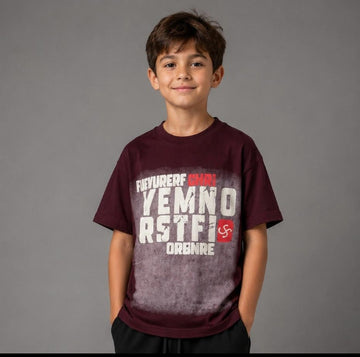 Kids Oversized Graphic T-Shirt – Burgundy Vintage Letter Print Casual Tee