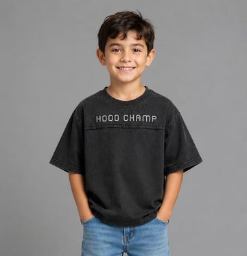 Boys Oversized Cotton T-Shirt – Washed Black Casual Streetwear Tee