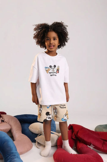 Kids Disney Character Pajama Set – White Oversized T-Shirt & Printed Pants Sleepwear for Boys and Girls (Size 2–4)
