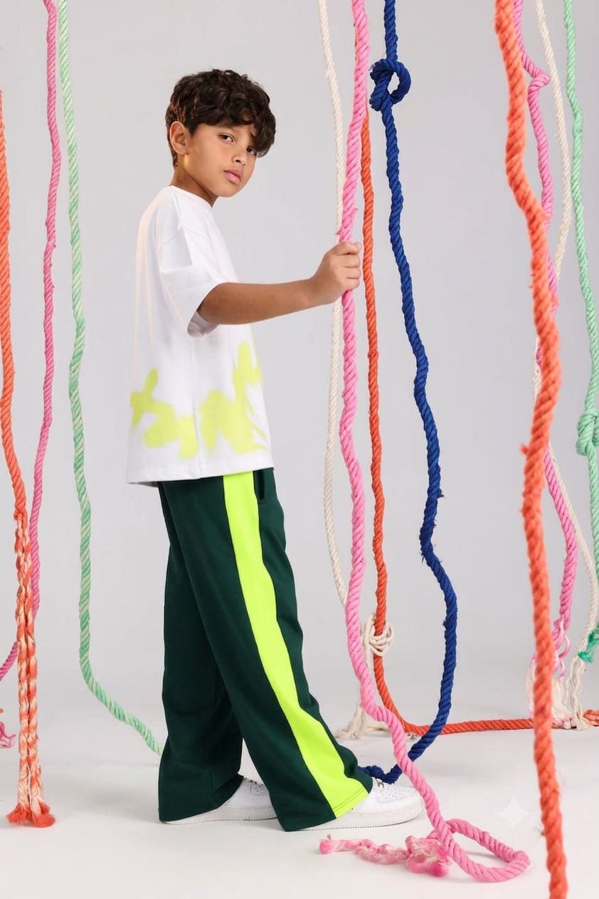 Kids Oversized White Graphic T-Shirt with Neon Splash Print | Casual Streetwear Tee for Boys