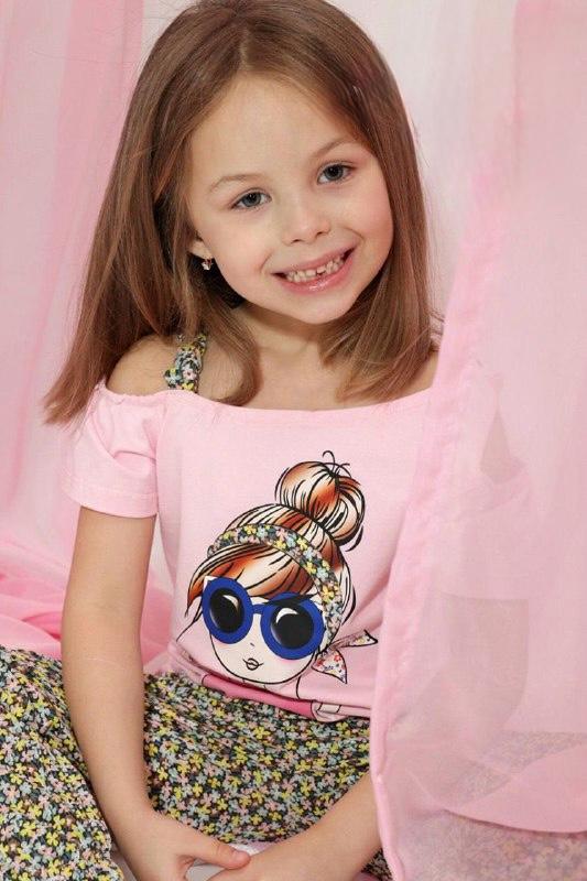 Girls Short Sleeve Pajama Set – Pink Graphic T-Shirt & Printed Leggings Sleepwear