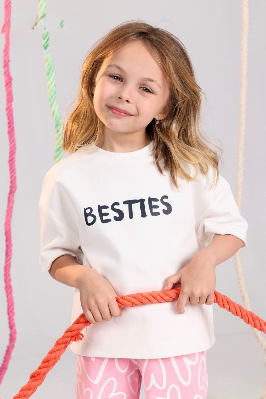 Girls Summer Pajama Set – White Graphic T-Shirt & Pink Printed Pants