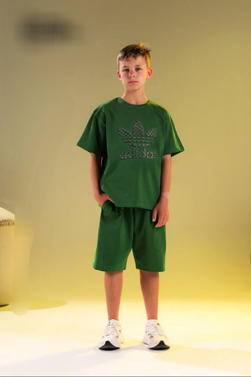 Boys Green Activewear Set – Oversized Sports T-Shirt & Shorts