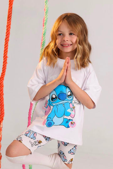 Girls’ Full Pajama Set – Stitch Cartoon Long Sleeve Top & Matching Pants