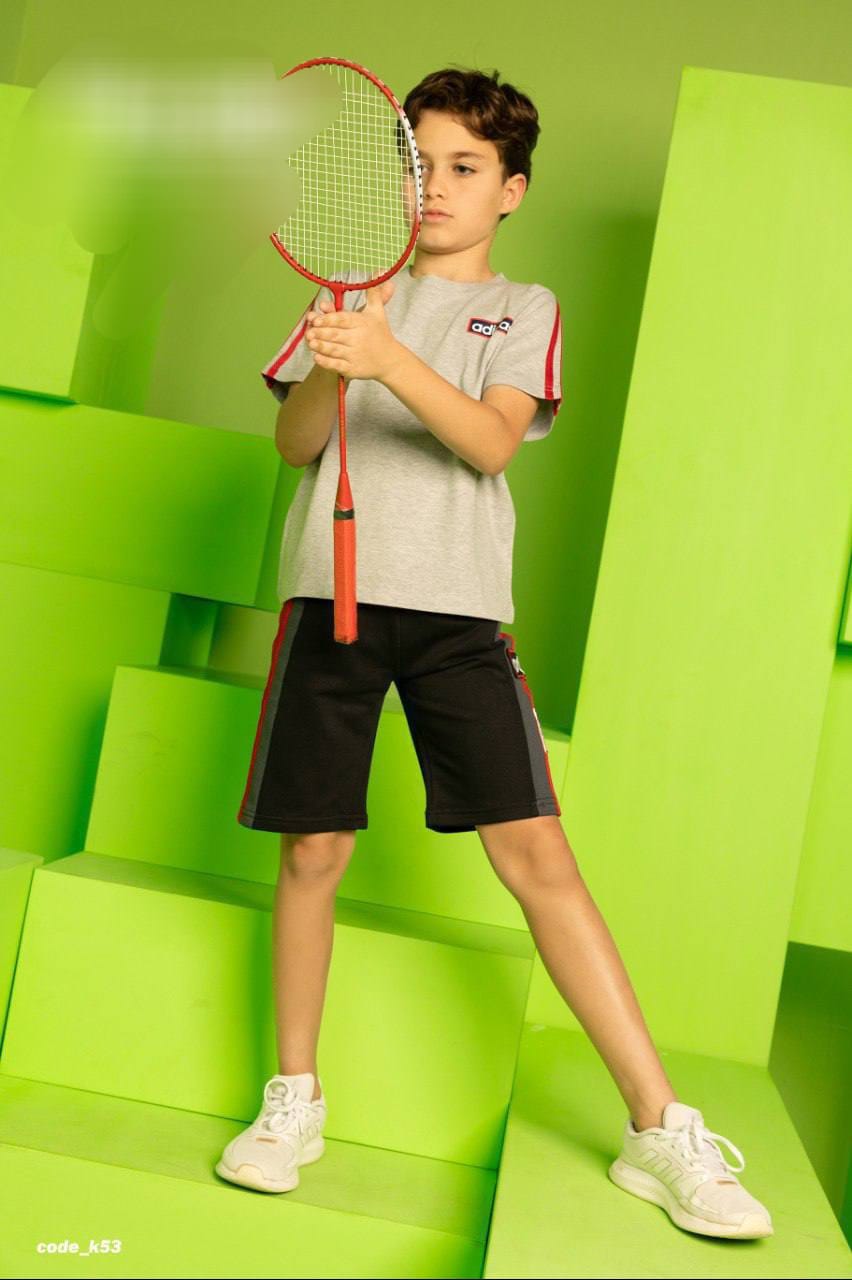 Boys' Athletic T-Shirt & Shorts Set – Grey Performance Tee with Black Shorts | Lightweight Sports Outfit for Kids