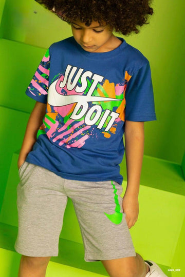 Boys' Graphic Cotton T-Shirt – Colorful "Just Do It" Print Casual Short Sleeve Tee