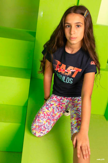 Girls' Black Graphic Cotton T-Shirt – "Fast and Fabulous" Casual Short Sleeve Tee