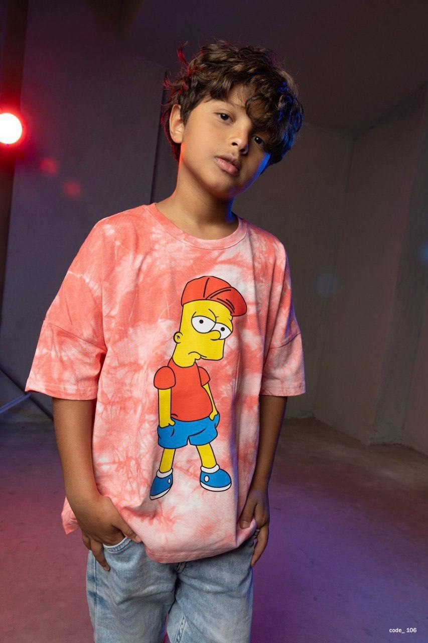 Kids Bart Simpson Tie-Dye Oversized T-Shirt – Pink Graphic Cotton Tee for Boys