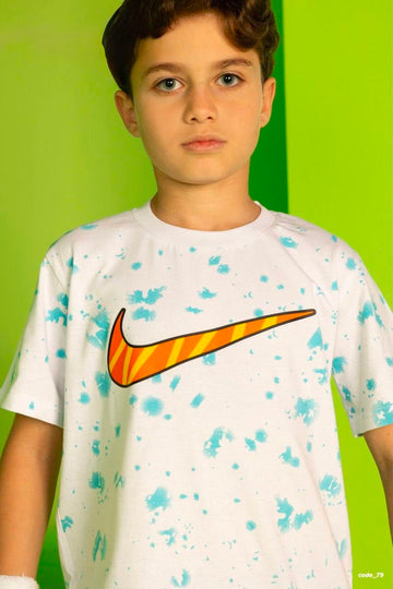Kids Tie-Dye Sports Graphic T-Shirt – White Performance Tee for Boys