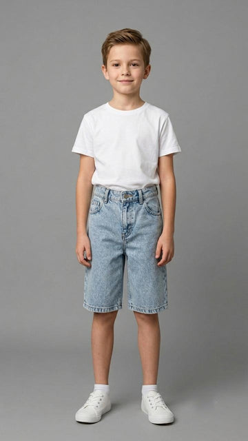 Kids Light Wash Denim Bermuda Shorts – Classic Knee-Length Jean Shorts for Boys