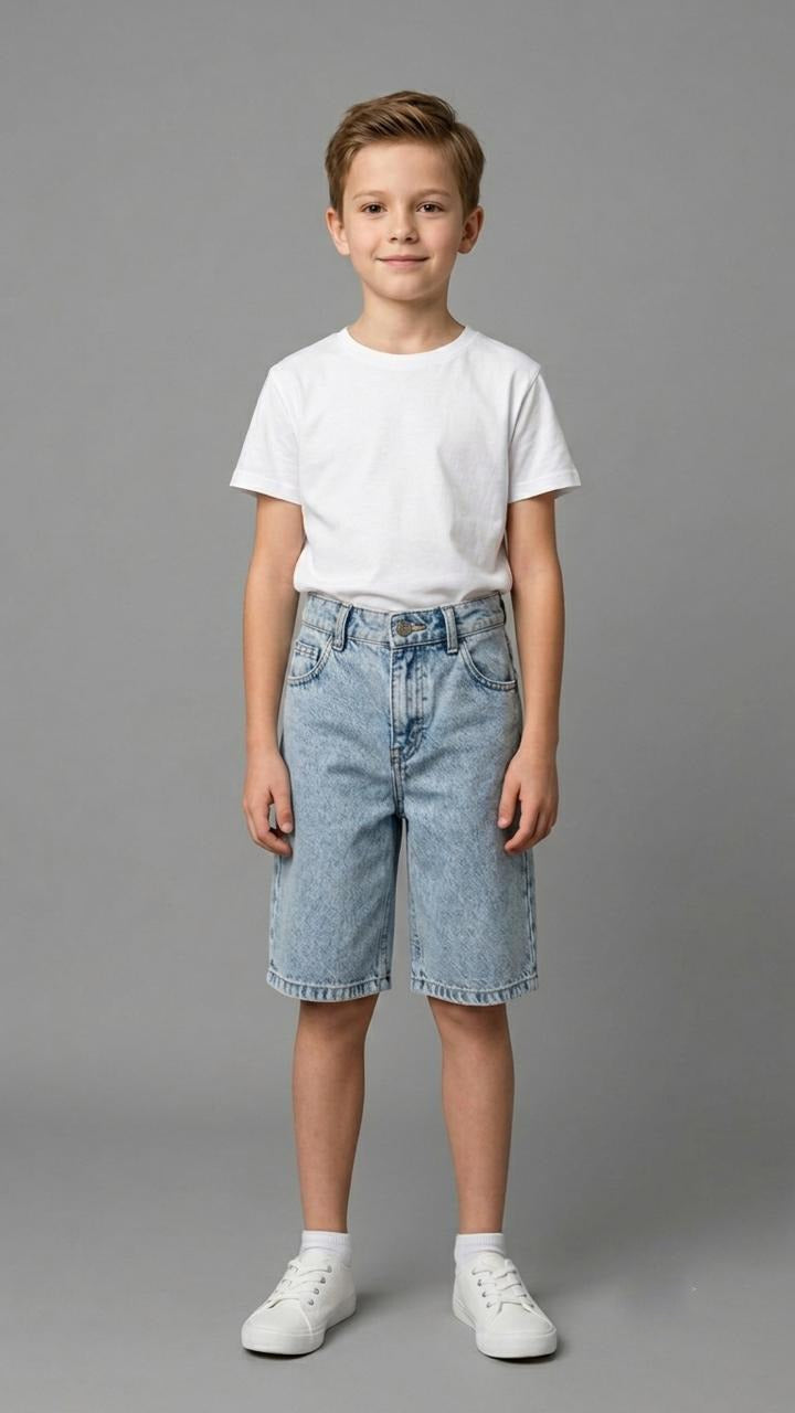 Kids Light Wash Denim Bermuda Shorts – Classic Knee-Length Jean Shorts for Boys