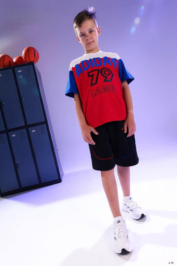 Boys Color Block Graphic T-Shirt & Sports Shorts Set – 2-Piece Casual Summer Outfit