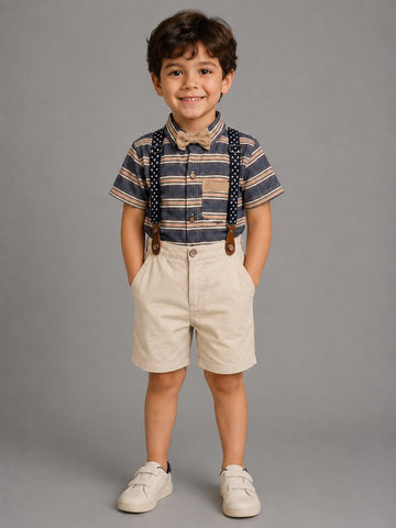 Boys' Formal Shirt & Shorts Set with Suspenders and Bow Tie – Smart Casual Party Outfit