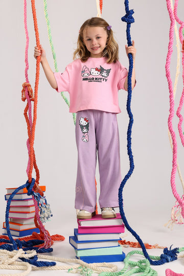 Girls' Hello Kitty Graphic T-Shirt & Wide-Leg Pants Set – Soft Casual Outfit for Kids