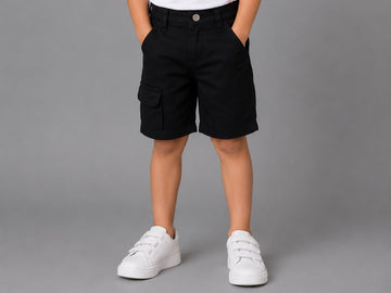 Boys' Classic Black Cargo Shorts – Casual Cotton Blend Utility Shorts with Side Pocket