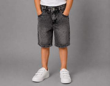 Kids Washed Black Denim Shorts – Regular Fit