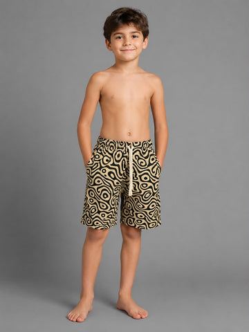 Boys' Abstract Print Swim Shorts – Lightweight Quick-Dry Beach & Pool Trunks with Drawstring Waist