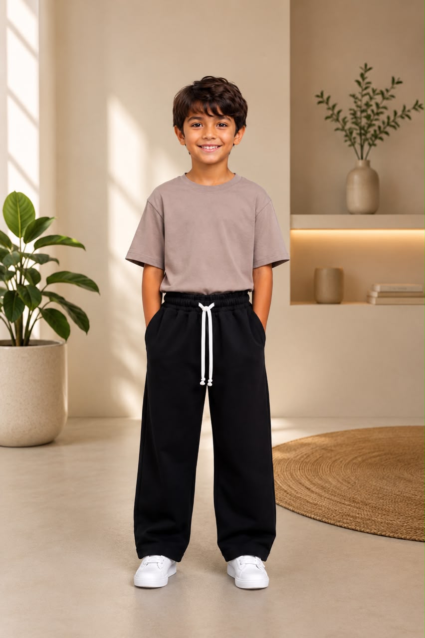 Boys'  Black Wide-Leg Sweatpants Set | Soft Cotton Casual Outfit