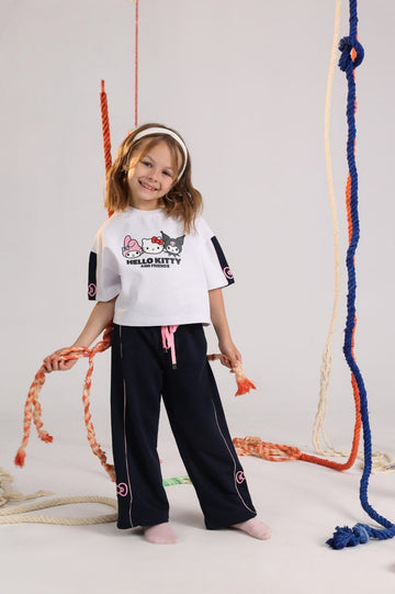 Girls' Hello Kitty Graphic T-Shirt & Wide-Leg Pants Set | Soft Cotton Casual Outfit