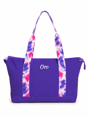 Oro Large Purple Travel Tote Bag with Floral Straps | Lightweight Weekender & Gym Bag