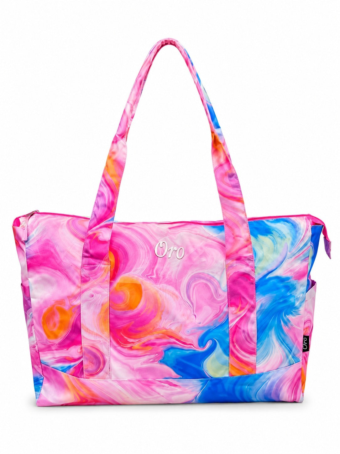 Oro Large Multicolor Marble Print Travel Tote Bag | Lightweight Weekender & Gym Bag