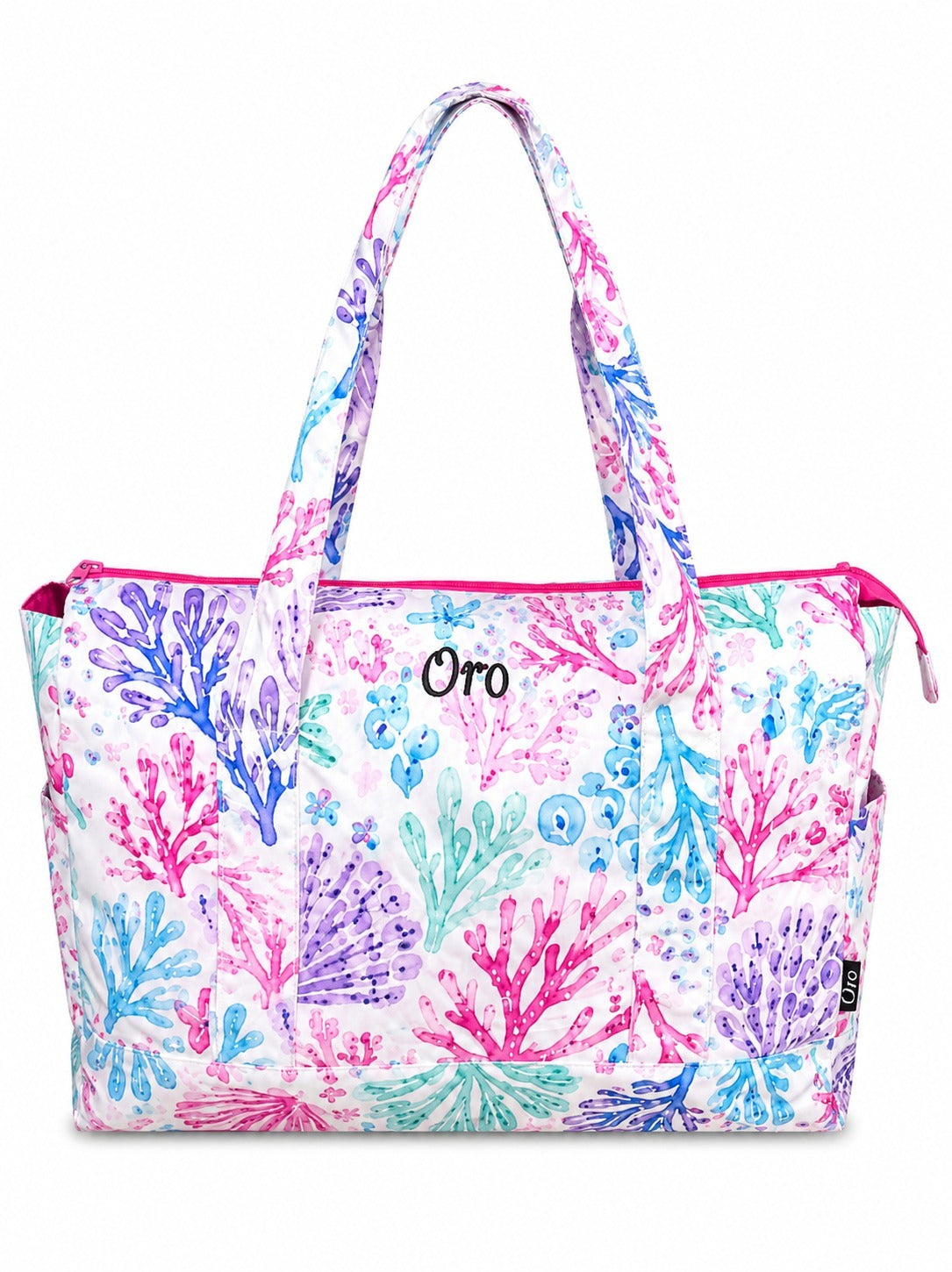 Oro Large Coral Print Travel Tote Bag | Lightweight Weekender & Gym Bag