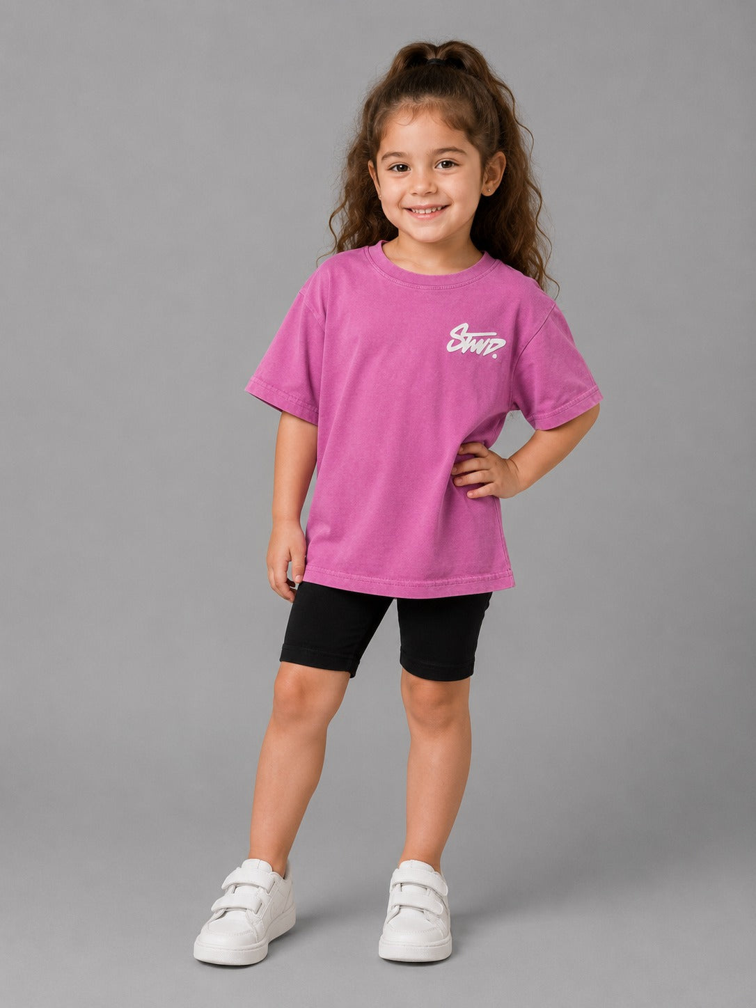 Girls' Oversized Pink T-Shirt Soft Cotton Casual Summer Outfit