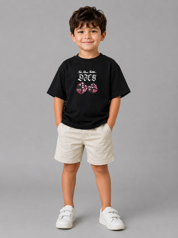 Boys' Black Dice Graphic T-Shirt   Soft Cotton Casual Summer Outfit