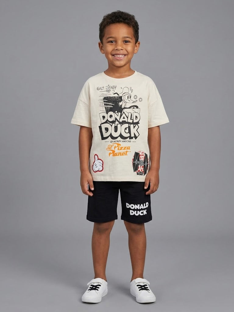 Boys' Donald Duck Graphic T-Shirt & Shorts Set – Soft Cotton 2-Piece Casual Summer Outfit for Kids