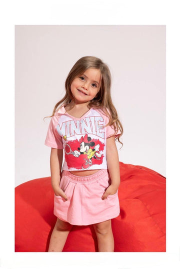 Girls' Minnie Mouse Graphic Crop Top & Skort Set – Soft Cotton 2-Piece Casual Outfit for Kids