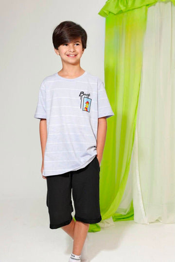 Boys' Bart Simpson Graphic T-Shirt & Knee-Length Shorts Set – Soft Cotton 2-Piece Casual Home wear for Kids