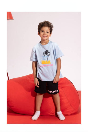 Boys' Summer Graphic T-Shirt & Shorts Set – Palm Tree Cotton 2-Piece Casual Outfit